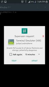 Open Terminal Emulator for Android and grant the superuser permission