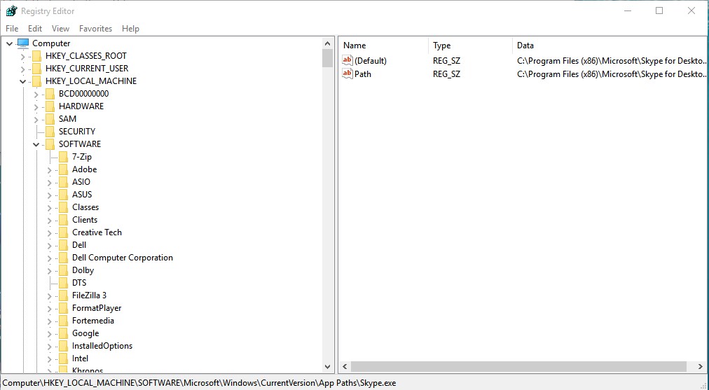 Registry editor